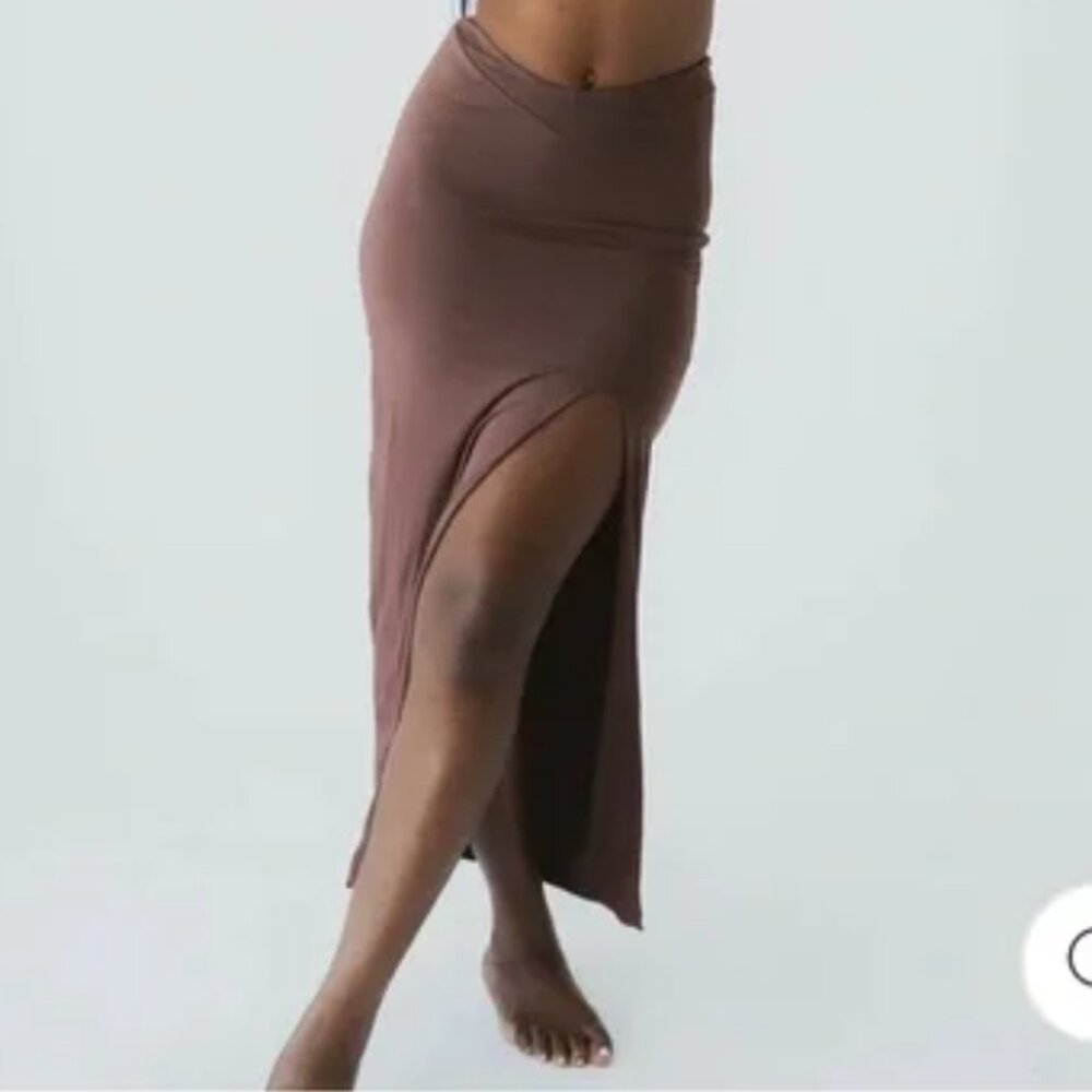 Klassy Network Brown Maxi Skirt with Side Slit